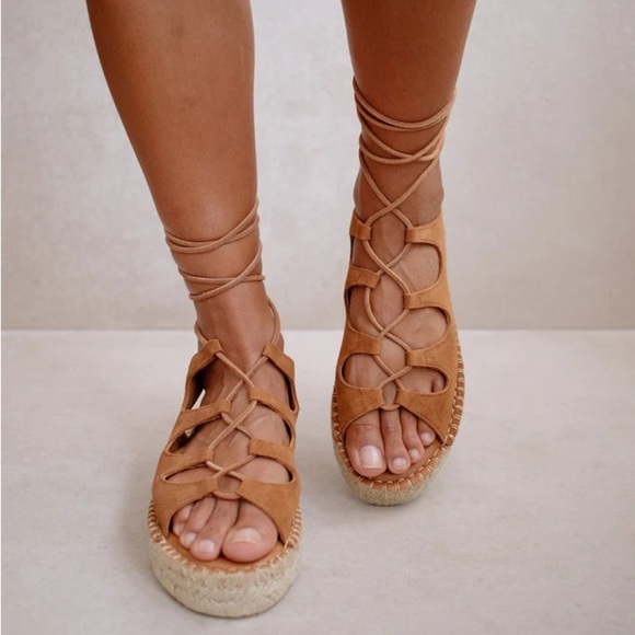 ALOHAS Suede Lace-Up Espadrille Platform Gladiator Sandals – Tan, Size 39 (US 8) - Picture 8 of 9